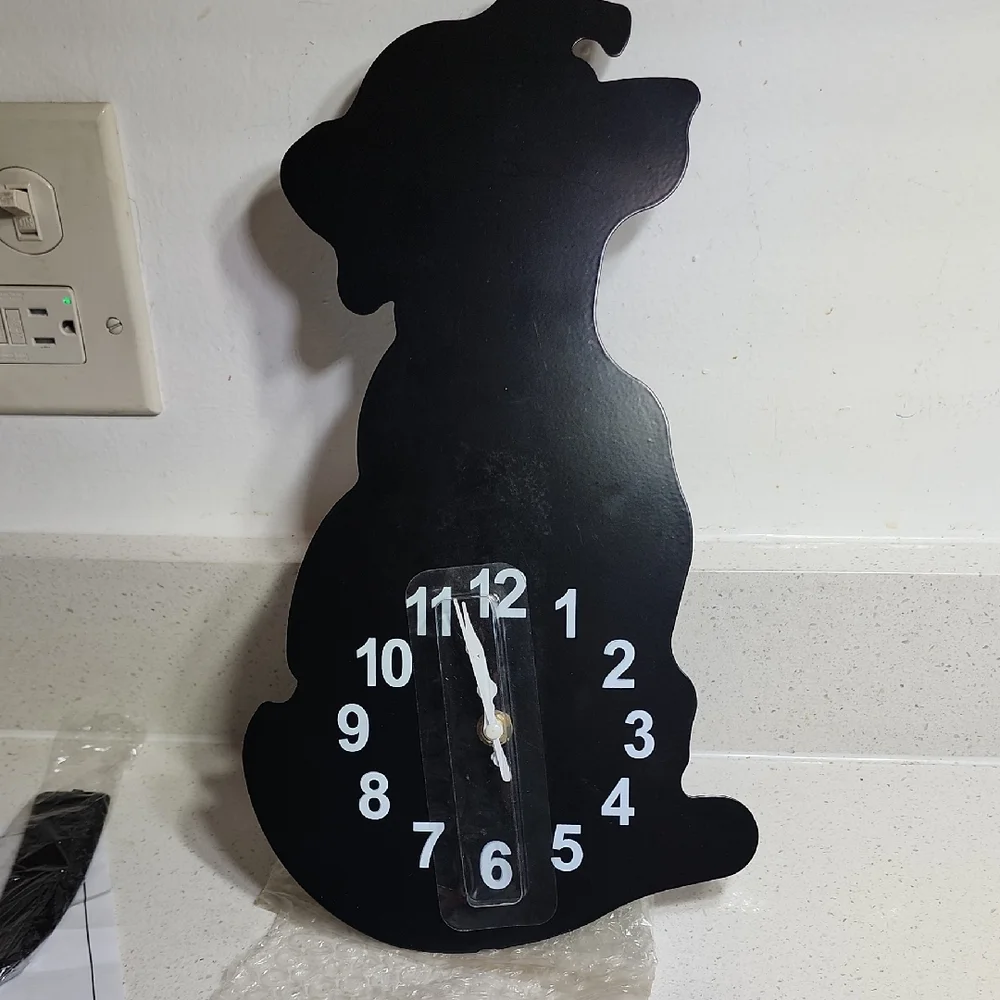 Black Metal Dog Silhouette Wall Clock New  Wagging Pendulum Tail